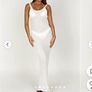 MESHKI. ABBEY Ladder Knit Cowl Maxi Dress - White, size XS